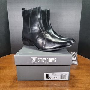 Men's Stacy Adams Santos Side Zip Boot Soft Leather Black 24855-001 - Size 13